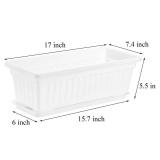 Fasmov 7 Pack 17 Inches White Flower Window Box Plastic Vegetable Planters with Trays Vegetables Growing Container Garden Flower Plant Pot for Balcony, Window Sill, Patio, Garden, White