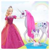 BETTINA Princess Doll& Pregnant Unicorn with Baby Unicorn in Her Tummy, Horse Unicorn Toys Gifts, Color Change Toy, Xmas Birthday Presents for Girls Aged 3 4 5 6 7