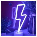 JYWJ Lightning Neon Sign With Holder Base,USB or 3-AA Battery Powered Neon Light,LED Desktop Wall Decoration,Various Parties,Decoration Of Business Premises(Blue)