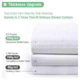 Dynamene White Fabric Shower Curtain Waffle Weave Heavy Duty Hotel Luxury Cloth Shower Curtains for Bathroom, 72 Inch 256GSM Weighted Bath Curtain Set with 12 Plastic Hooks,72x72