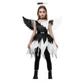 Spooktacular Creations Twisted Angel Costume, Girls Black Angel Costume, Half Angel Half Devil Costume for Kids Halloween Party Role Play-M