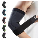 Rakiie Elbow Support Brace for Men and Women, 2 Pack Elbow Compression Sleeve, Elbow Brace for Tendonitis and Tennis Elbow, Elbow Sleeve Reduce Joint Pain for Tennis, Golfer, Workouts Black (M)