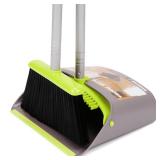 TreeLen Broom and Dustpan Set, TreeLen Broom with Dust Pan with Long Handle Combo Set for Office and Home Standing Upright Sweep Use with Lobby Broom