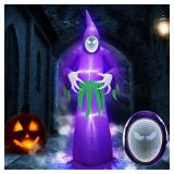 PARAYOYO 8.5FT Halloween Inflatable Reaper, Blow up Halloween Decoration Purple Wizard with 3D Infinity Tunnel Mirror Light Built-in 8 LED, Inflatable Ghost for Halloween Decoration Outdoor Indoor