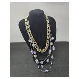 Chunky Chain and Floating Crystals Necklace Lot of 2