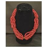 Vintage deep red beaded necklace