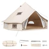 YITAHOME Canvas Bell Tent Cotton Canvas Yurt Tent 4 Season Waterproof Glamping Tents w/Stove Jack for Family Camping Outdoor Hunting Party (4M/13FT) - Retail: $428.76