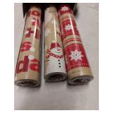 Hallmark Reversible Christmas Wrapping Paper (3 Rolls: 120 sq. ft. ttl) Merry Holidays Snowflakes Snowmen Red Stripes