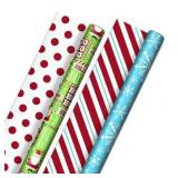 Hallmark Reversible Christmas Wrapping Paper for Kids - Bulk (2 Jumbo Rolls: 160 sq. ft. ttl) Santa Snowflakes Stripes Red Dots