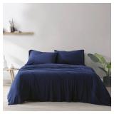 Brielle Home Tencel Modal 100% Modal, Beech Tree Fiber T-Shirt Jersey Knit Cooling, Breathable, Wrinkle Resistant Sheet Set, Navy, Twin XL