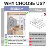 Upgrade 9 Layers Pants Hangers Space Saving, 2 Pack Pant Hangers Organizer Multifunctional Pants Rack Space Saver Closet Organizers and Storage Hangers for Pants Jeans Leggings Trousers Skirts, White