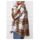 Trendy Queen Womens Flannel Shacket Casual Jacket Plaid Button Down Long Sleeve Shirt Fall Winter Outfits, Apricot, S