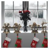 HLZDS 4pcs Stocking Hangers for Mantel Retro Christmas Stocking Holders for Fireplace Vintage Mantel Stocking Holders Weighted Stocking Holders for Mantel Deer Snowman Santa Snowflake Xmas Decoration