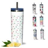 Biddlebee Insulated Tumbler with Lid and Straw | Reusable Travel Tumblers for Cold Brew, Water, Smoothie & Tea | 20oz Iced Coffee Cup With Lids & Stainless Steel Straws