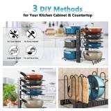 ORDORA 8 Tier Pot and Pan Organizer Rack for Cabinet With 3 DIY Methods, Adjustable Organizer for Pots, Pans and Lids