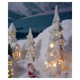 DN DECONATION White Ceramic Christmas Tree That Light Up, 2Pcs Porcelain Christmas Tree with Lights, Stars and Dots Cutouts Prelit Tabletop Xmas Tree Figurines, Modern Christmas Decor, Gift