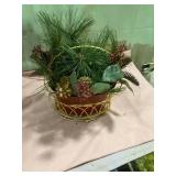 8 1/2 inch metal gold basket with artificial flowers