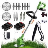 Weed Wacker 24V Brush Cutter, Electric Weed Wacker Cordless String Trimmer with 2 Batteries, Charger, 3 Types Blades, Weed Wacker Battery Powered, Lightweight Battery Weed Wacker