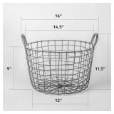 16"D x 12"W x 12"H Wire Basket - Round Grey Metal Storage Container - Ideal Wire Basket for Blankets - Durable Blanket Basket Metal Design