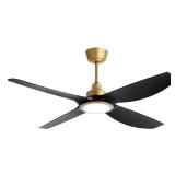 Ovlaim 52 Inch Smart Ceiling Fans with Lights, High CFM Quiet DC Motor Indoor Outdoor Black Gold Modern Ceiling Fan for Bedroom Living Room - Retail: $179.95