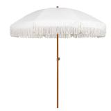 AMMSUN 7ft Patio Umbrella with Fringe Outdoor Tassel Umbrella UPF50+ Premium Steel Pole and Ribs Push Button Tilt, White Cream - Retail: $85.54