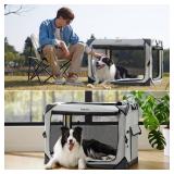 Lesure Collapsible Dog Crate - Portable Dog Travel Crate Kennel for Large Dog, 4-Door Pet Crate with Durable Mesh Windows, Indoor & Outdoor (Light Gray) - Retail: $86.93