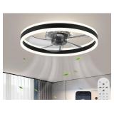 Low Profile Ceiling Fans with Lights, 20 inches LED Ceiling Fan Flush Mount with Ambient Backlight, Dimmable & 6 Fan Speeds, White Modern Fan Light Ceiling Fixtures for Bedroom/Living Room