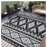 Outdoor Rug Waterproof 8x10 ft, Reversible Outdoor Plastic Straw Rug, Boho Patio Rug, Indoor Outdoor Carpet, RV Mat Outside for Patio, Camp, Picnic, Balcony, Deck, Backyard, Black & White