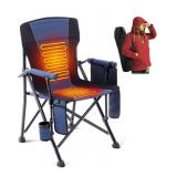 Heated Camping Chairs, Portable Heated Folding Chairs for Outdoor Sports, Heavy Duty Lawn Chairs for Adults Support 400lbs, Heated Camp Chair with Cup Holder,Blue (2 Battery Pack Required)