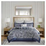 Home Essence Charlotte 12 Piece Navy Blue Bedding Comforter Set with 100% Cotton Sheets Cal King