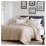 palassio Dark Beige 100% Cotton Quilt King Size Bedding Sets with Pillow Shams, Tan Lightweight Bedspread Coverlet, Soft Quilted Bed Cover in Geometric Pattern for All Season, 3 Pieces, 106x96 inches 