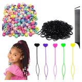 Hair Braiding Set for Girls by 406Pcs: 200 Beads, 200 Elastic Rubber Bands, Quick Beader, and Rat Tail Comb Retail $9.99