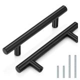 Probrico 10 Pack|3-1/2 Inch Black Cabinet Pulls Stainless Steel Kitchen Cabinet Handles, Round T Bar Cupboard Furniture Hardware,Drawer Dresser Closet Pulls Wardrobe Handles,Total Lenght:6 Inch Retail