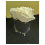 Nisoger Artificial Flowers in Vase, White Silk Rose Faux Flowers in Vase, Fake Flowers with Vase Bouquets Arrangements Home Decoration Retail $12.49