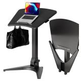 Claiks Mobile Standing Desk, Portable Rolling Standing Desk with Wheels, Pneumatic Height Adjustable Sit-Stand Desk Workstation with 90° Tiltable, Foldable Desk with Non-Slip Computer Stand, Black