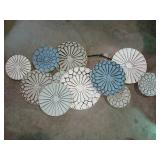 Unknown1 Metal Floral Pattern Round Discs Abstract Wall Art Blue Grey White Modern Contemporary Handmade Includes Hardware