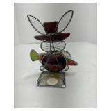 Leaded Stained Glass Bunny Rabbit Holding a Carrot Tea Light Candle Holder