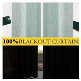 NICETOWN 100% Absolutely Blackout Linen Curtains with Thermal Insulated White Liner, Seafoam Green, 52 inches Wide, 84 inches Length Energy Saving Drapes for Living Room 2 Panels Set, Vertical Blinds