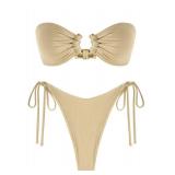 ZAFUL 2 Piece Bikinis for Women 2024 Cut Out Swimsuit High Cut String Bikini Glitter Swimsuits Light Coffee S