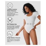 MOVWIN Womens Bodysuit Tummy Control Seamless Short Sleeve Body Suit Shapewear Thong Square Neck Body Sculpting Shaper