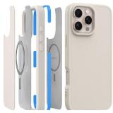 LONLI 2.0   for iPhone 16 Pro Max Case   The Toughest Leather Magnetic Protective Phone Cover   [360° Shock Absorbent Bumper and Inner TPE Frame]   [Compatible with Magsafe]   Almond Leather