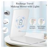 FUNTOUCH Rechargeable Travel Makeup Mirror with 72 Led Lights, Portable Lighted Beauty Mirror, 3 Color Lighting, Dimmable Touch Screen, Tabletop LED Folding Cosmetic Vanity Mirror