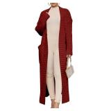 Caracilia Womens Long Cardigan Sweaters 2024 Fall Open Front Coat Long Sleeve Cable Knit Maxi Outerwear Trendy Jacket Clothes Dark Red Small