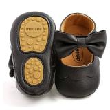 LAFEGEN Baby Girls Mary Jane Flats with Bownot Non Slip Soft Sole PU Leather Newborn Infant Toddler First Walker Cirb Dress Shoes, 12 18 Months Toddler, 01 Black