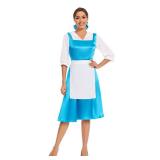 ICEYOU Belle Costume Adult Women Belle Cosplay Dress Maid Blue Dress Halloween Party Ball Gown Dress with Hair Bow Size L