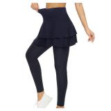 WOWENY Tennis Skirted Leggings with Pockets for Women Active Skort Athletic Ruffle Pleated Golf Skapri Leggings with Skirt 2022 (M, 2 Layer Navy)