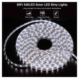 50Ft Solar LED Strip Lights Outdoor, 540 LED Long Strip Lights IP68 Fully Waterproof Acrylic Tape with Remote Self adhesive, Cuttable Auto ON/OFF Rope Lights for Patio Pool Camping Decor (Cool White)