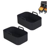 2pcs Air Fryer Silicone Pot for Ninja Foodi Dual DZ201,Reusable Air Fryer Silicone Liners,Rectangle Air Fryer Basket 8QT, Air fryer Accessories (2PCS, black)