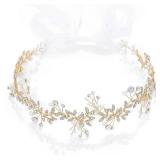 Coucoland First Communion Headpiece for Girls   Crystal Pearl Hair Accessories Crown Tiara Hair Piece Babys Breath Headband for Wedding Brides Bridal Little Girls