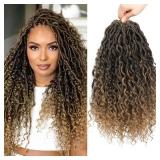 Col Bling 14 Inch 8 Packs Goddess Locs Crochet Hair Ombre Faux Locs Crochet Hair for Women Pre Looped Boho River Locs Crochet Hair with Curly Ends Synthetic (#T27)